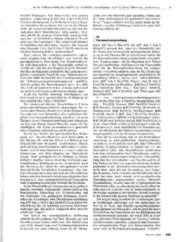 Vorschauseite 2: Politische Betätigung innerhalb der Dienststelle-ein schwieriges Terrain für Dienststellenleitung und Personalrat