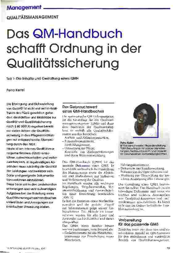 Vorschauseite 1: Das QM-Handbuch schafft Ordnung in der Qualitätssicherung Teil 1: Die Inhalte und Gestaltung eines QMH