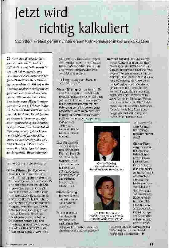 Vorschauseite 1: Jetzt wird richtig kalkuliert Nach dem Pretest gehen nun die ersten Krankenhäuser in die Erstkalkulation