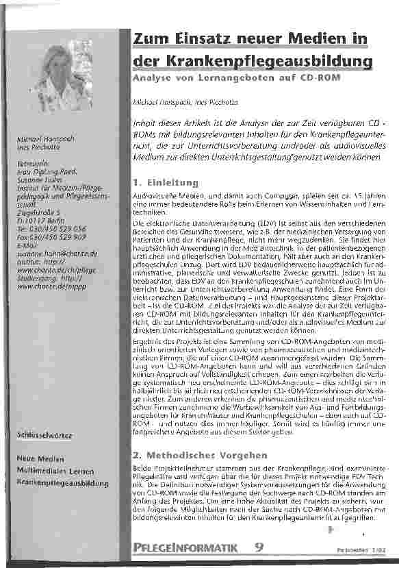 Vorschauseite 1: Zum Einsatz neuer Medien in der Krankenpflegeausbildung Analyse von Lernangeboten auf CD-ROM