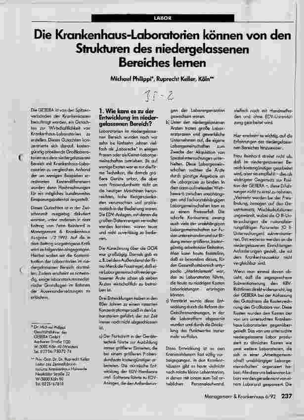 Vorschauseite 1: Die Krankenhaus-Laboratorien können von den Strukturen des niedergelassenen Bereichs lernen