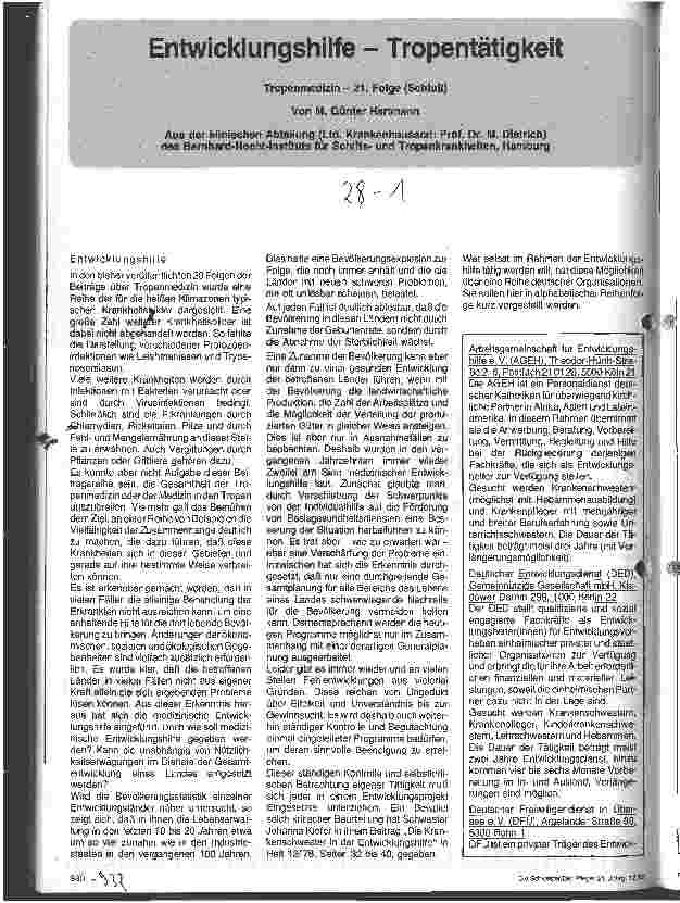 Vorschauseite 1: Entwicklungshilfe - Tropentätigkeit Tropenmedizin - 21. Folge (Schluß)