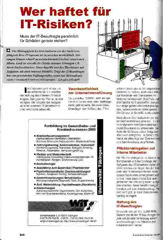 Vorschauseite 1: Wer haftet für IT-Risiken? Muss der IT-Beauftragte persönlich für Schäden gerade stehen?