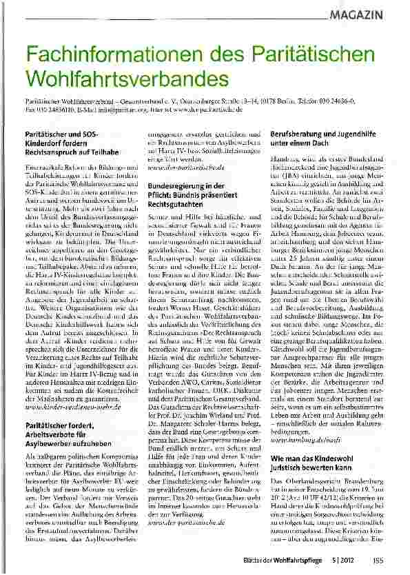 Vorschauseite 1: Fachinformationen des Paritätischen Wohlfahrtsverbandes