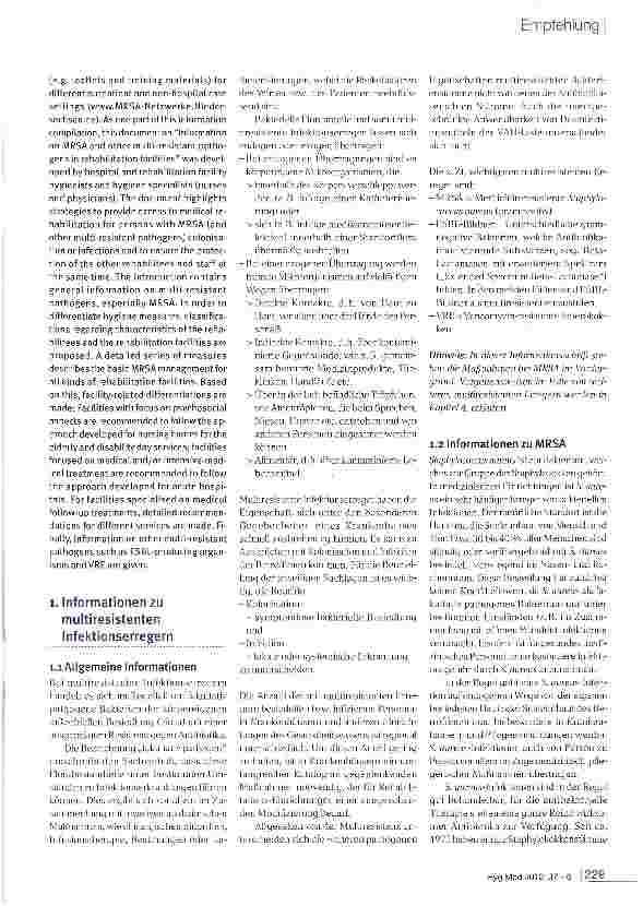 Vorschauseite 2: Informationen zu MRSA und weiteren multiresistenten Erregern für Rehabilitations-Einrichtungen - Eine Empfehlung der MRSA-Netzwerke Niedersachsen
