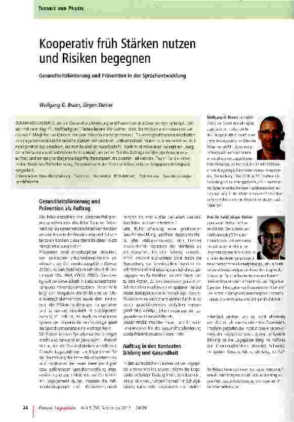 Vorschauseite 1: Kooperativ früh Stärken nutzen und Risiken begegnenGesundheitsförderung und Prävention in der Sprachentwicklung