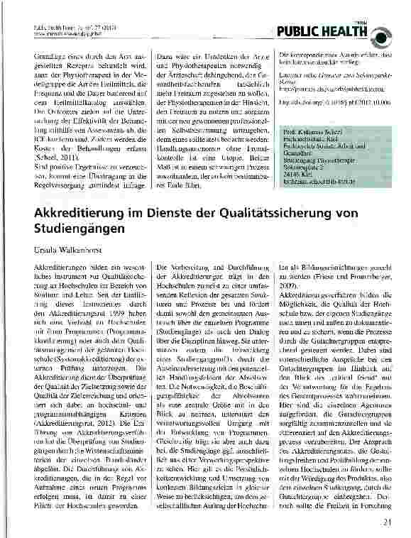 Vorschauseite 1: Akkreditierung im Dienste der Qualitätssicherung von Studiengängen