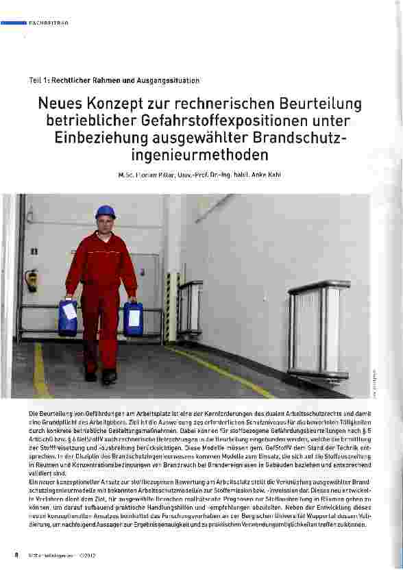 Vorschauseite 1: Teil 1: Rechtlicher Rahmen und Ausgangssituation Neues Konzept zur rechnerischen Beurteilung betrieblicher Gefahrstoffexpositionen unter Einbeziehung ausgewählter Brandschutzingen…