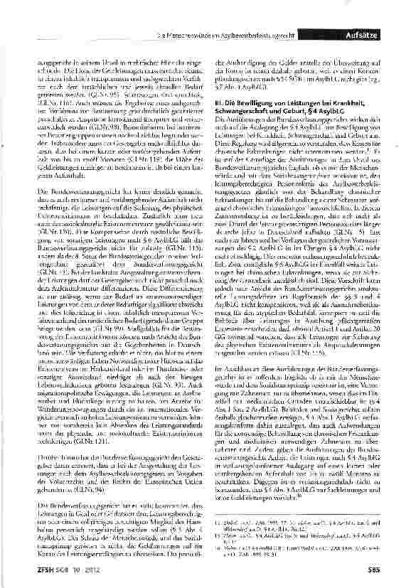 Vorschauseite 4: Die Menschenwürde im Asylbewerberleistungsrecht Anmerkungen zum Urteil des Bundesverfassungsgerichts vom 18.7.2012 -1 BvL 10/10 und 1 BvL 2/11 - ZFSH/SGB 2012, 450