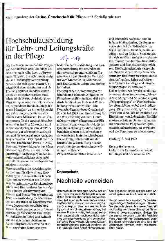 Vorschauseite 1: Hochschulbildung für Lehrund Leitungskräfte in der Pflege