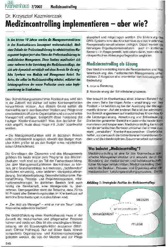 Vorschauseite 1: Medizincontrolling implementieren - aber wie?