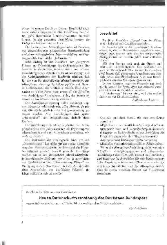 Vorschauseite 2: Statement zur Ausbildung in der Altenpflege anläßlich der Anhörung am 3.12.91 im Sozialpolitischen Arbeitskreis