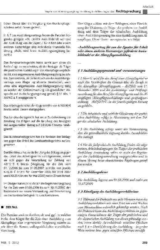 Vorschauseite 2: Angemessene Ausbildungsvergütung - Irreführung durch Altenpflegeschüler
