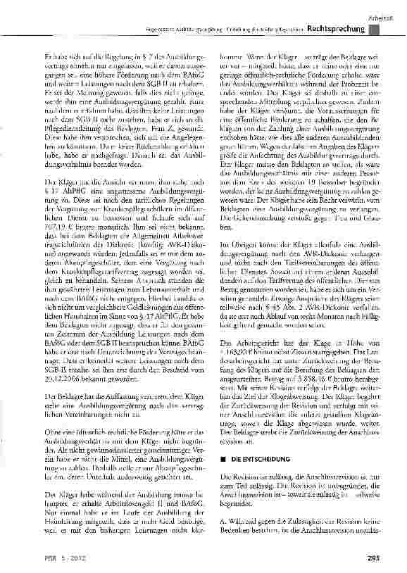 Vorschauseite 4: Angemessene Ausbildungsvergütung - Irreführung durch Altenpflegeschüler