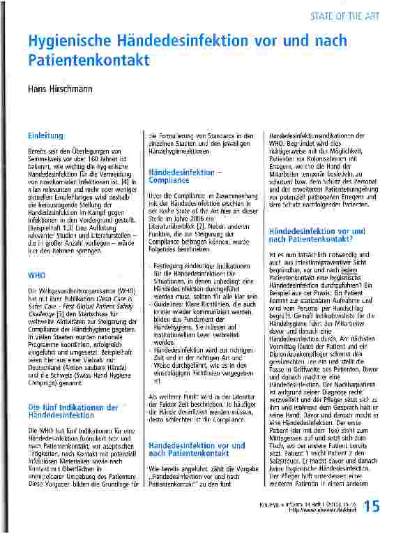Vorschauseite 1: Hygienische Händedesinfektion vor und nach Patientenkontakt