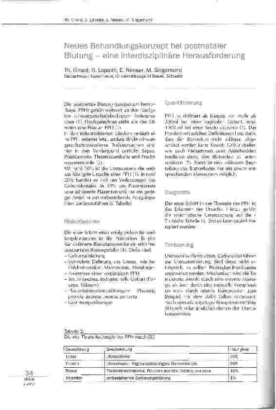 Vorschauseite 1: Neues Behandlungskonzept bei postnataler Blutungeine interdisziplinäre Herausforderung