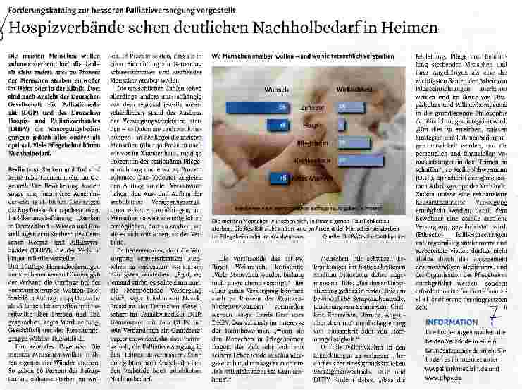 Vorschauseite 1: Hospizverbände sehen deutlichen Nachholbedarf in Heimen