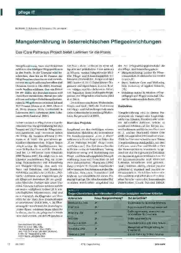 Vorschauseite 1: Mangelernährung in österreichischen Pflegeeinrichtungen