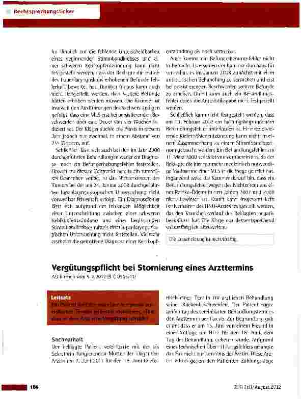 Vorschauseite 3: Schmerzensgeld wegen eines nicht erkannten Stimmbandkarzinoms IG Dortmund vom 9.2.2012 (4 0 7/10)