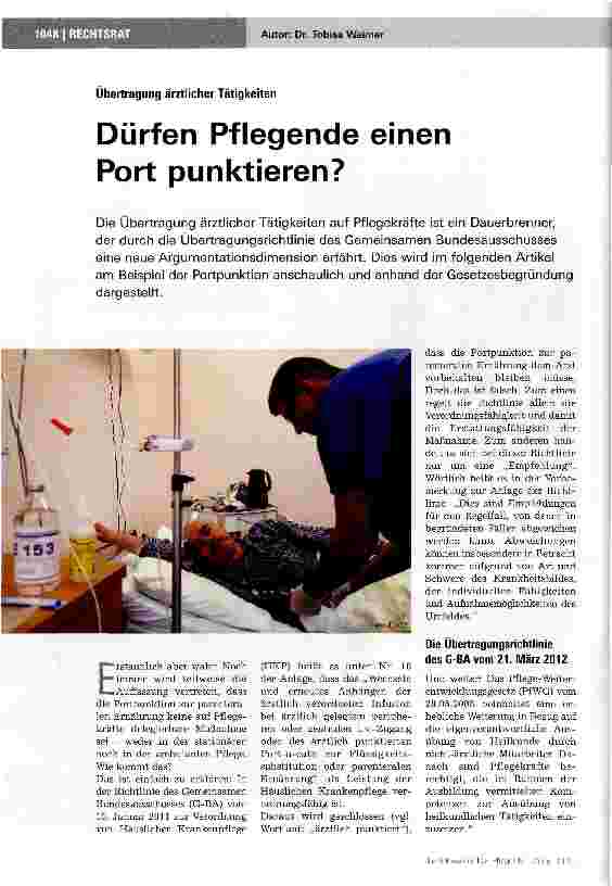 Vorschauseite 1: Dürfen Pflegende einen Port punktieren?