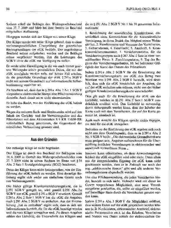 Vorschauseite 3: Ablehnung der Befreiung von der Einführung der elektronischen Gesundheitskarte