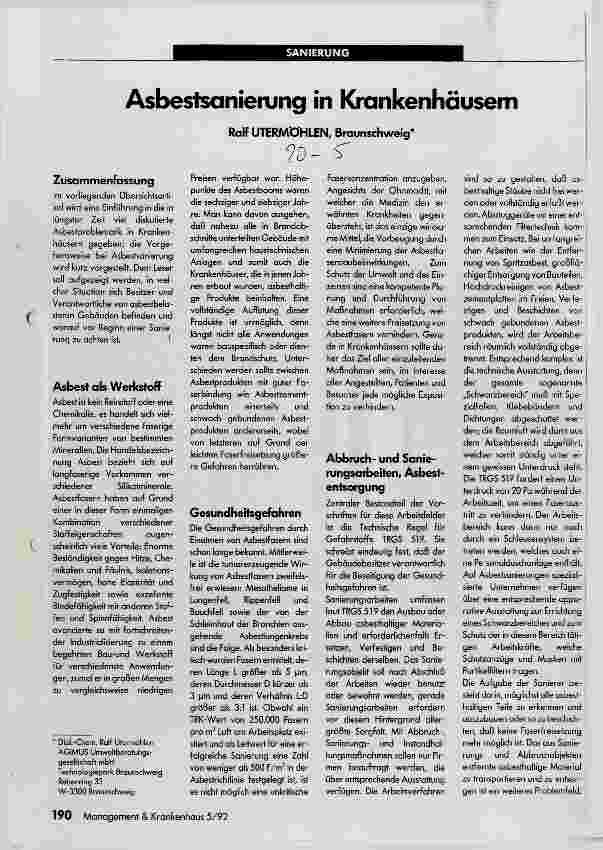 Vorschauseite 1: Asbestsanierung in Krankenhäusern