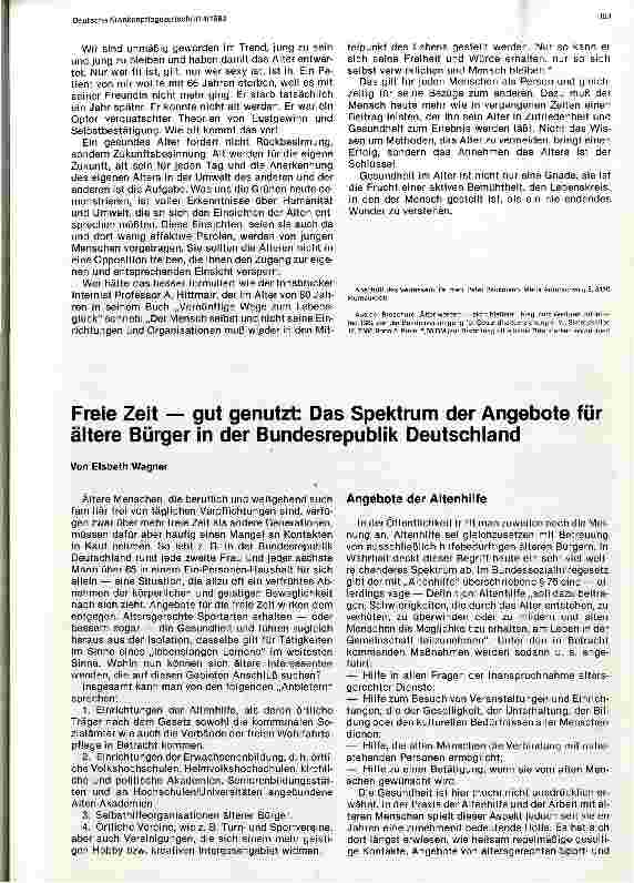 Vorschauseite 1: Freie Zeit - gut genutzt: Das Spektrum der Angebote für ältere Bürger in der Bundesrepublik Deutschland