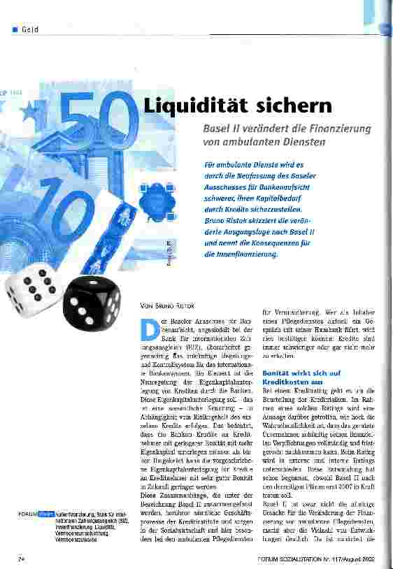 Vorschauseite 1: Liquidität sichern Basel II verändert die Finanzierung von ambulanten Diensten