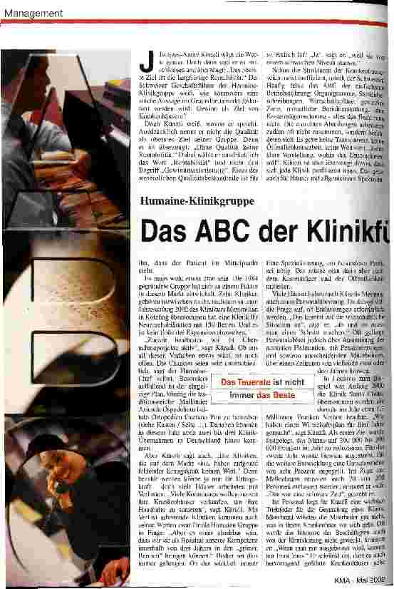 Vorschauseite 1: Das ABC der Klinikführung Humaine-Klinikgruppe