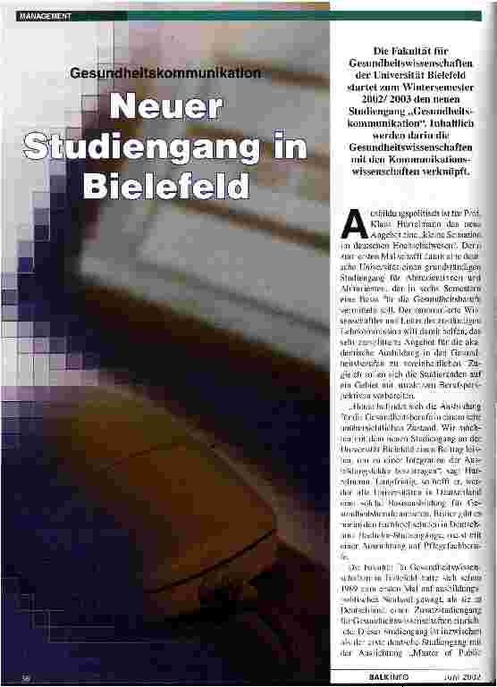 Vorschauseite 1: Gesundheitskommunikation: Neuer Studiengang in Bielefeld