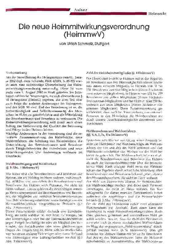Vorschauseite 1: Die neue Heimmitwirkungsverordnung (HeimmwV)
