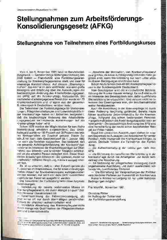 Vorschauseite 1: Stellungnahmen zum Arbeitsförderungs-Konsolidierungsgesetz (AFKG)