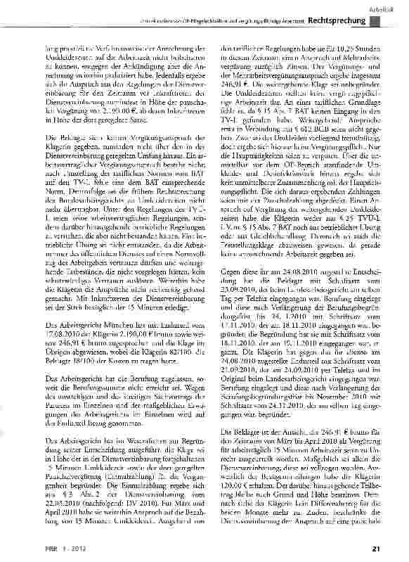 Vorschauseite 3: Umkleidezeiten von OP-Pflegefachkräften sind Vergütungspflichtige Arbeitszeit TV-L § 8 Abs. 4, § 24 Abs. 1 Satz 4, § 37 Abs. 1; TVÜ-L § 25; BGB § 133, § 157, § 611, § 612 Abs. 1