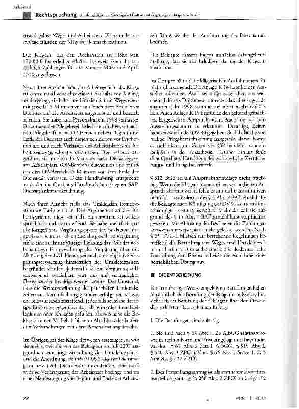 Vorschauseite 4: Umkleidezeiten von OP-Pflegefachkräften sind Vergütungspflichtige Arbeitszeit TV-L § 8 Abs. 4, § 24 Abs. 1 Satz 4, § 37 Abs. 1; TVÜ-L § 25; BGB § 133, § 157, § 611, § 612 Abs. 1