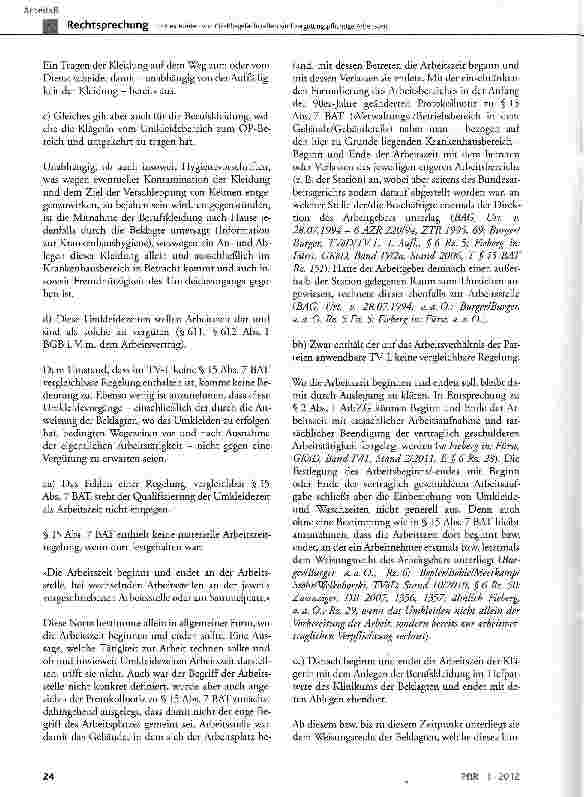 Vorschauseite 6: Umkleidezeiten von OP-Pflegefachkräften sind Vergütungspflichtige Arbeitszeit TV-L § 8 Abs. 4, § 24 Abs. 1 Satz 4, § 37 Abs. 1; TVÜ-L § 25; BGB § 133, § 157, § 611, § 612 Abs. 1