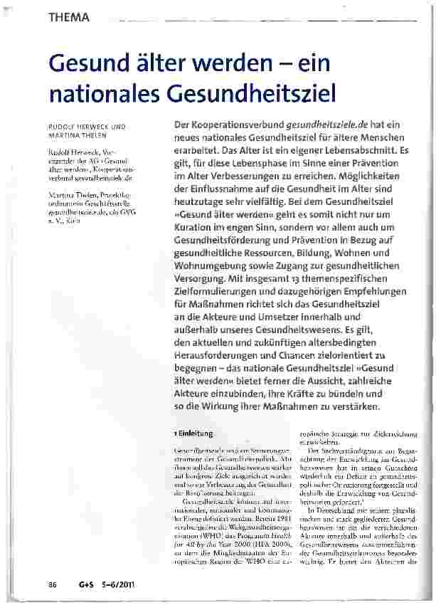 Vorschauseite 1: Gesund älter werden - ein nationales Gesundheitsziel