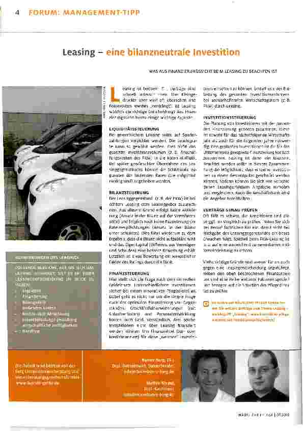 Vorschauseite 1: Leasing - eine bilanzneutrale Investition