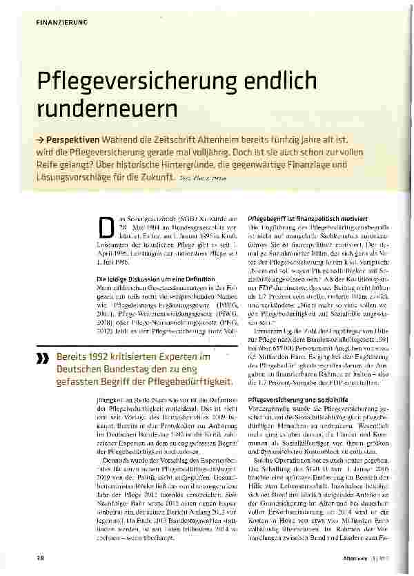 Vorschauseite 1: Pflegeversicherung endlich runderneuern
