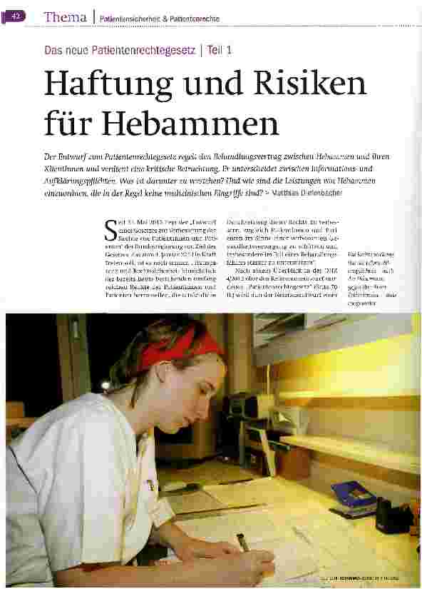 Vorschauseite 1: Das neue Patientenrechtegesetz Teil 1 Haftung und Risiken für Hebammen