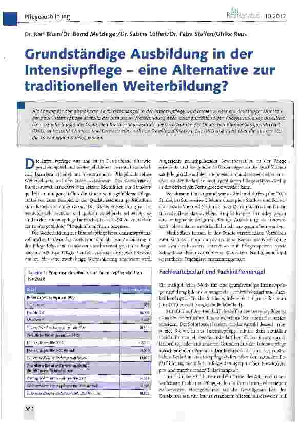 Vorschauseite 1: Grundständige Ausbildung in der Intensivpflege - eine Alternative zur traditionellen Weiterbildung?
