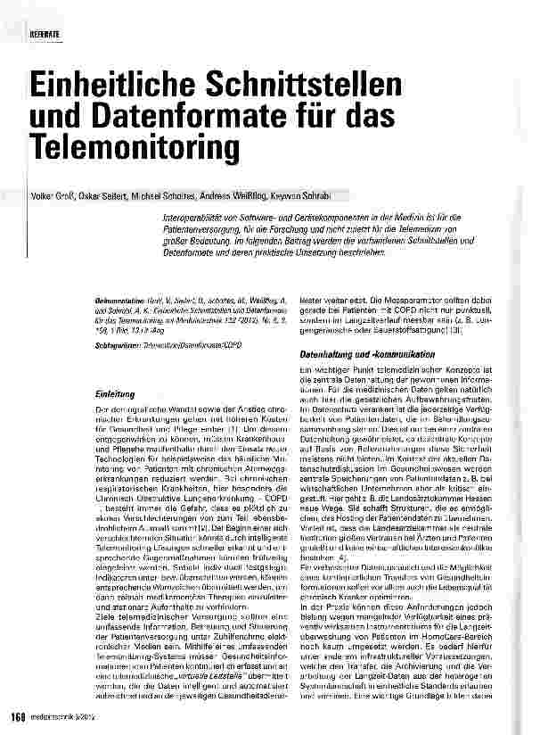 Vorschauseite 1: Einheitliche Schnittstellen und Datenformate für das Telemonitoring