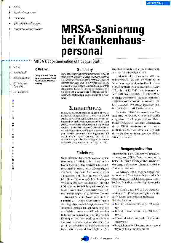Vorschauseite 1: MRSA-Sanierung bei Krankenhauspersonal