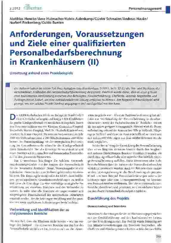 Vorschauseite 1: Anforderungen, Voraussetzungen und Ziele einer qualifizierten Personalbedarfsberechnung in Krankenhäusern (II)