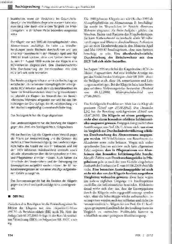 Vorschauseite 2: Zur Frage einer Hepatitis-C-Erkrankung als Berufskrankheit BKV, Anl. 1 Nr. 3101; SGB VII § 2, § 3, § 6, § 9 Abs. 1 Satz 2