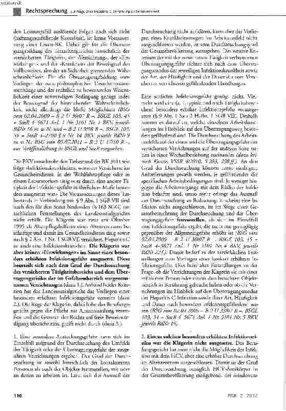 Vorschauseite 4: Zur Frage einer Hepatitis-C-Erkrankung als Berufskrankheit BKV, Anl. 1 Nr. 3101; SGB VII § 2, § 3, § 6, § 9 Abs. 1 Satz 2