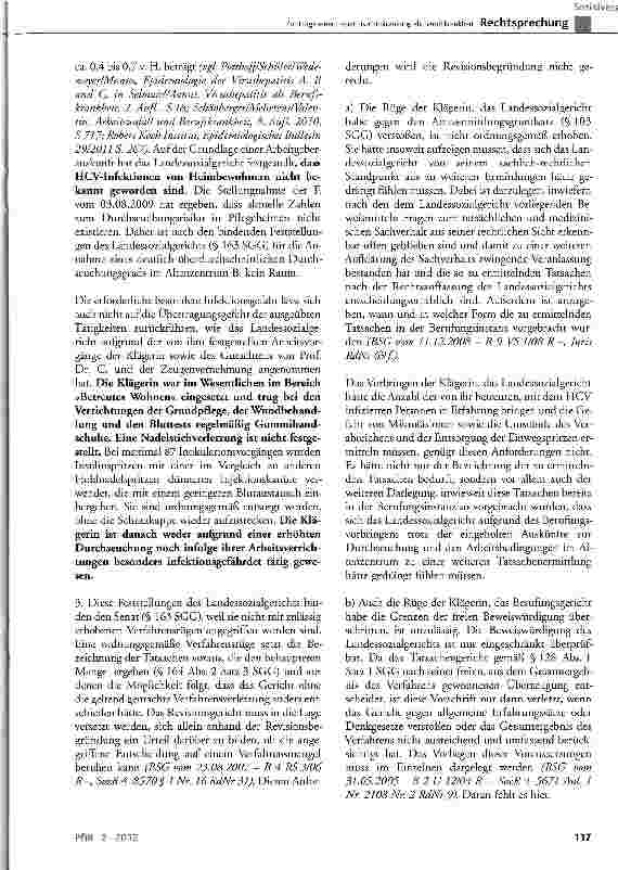 Vorschauseite 5: Zur Frage einer Hepatitis-C-Erkrankung als Berufskrankheit BKV, Anl. 1 Nr. 3101; SGB VII § 2, § 3, § 6, § 9 Abs. 1 Satz 2