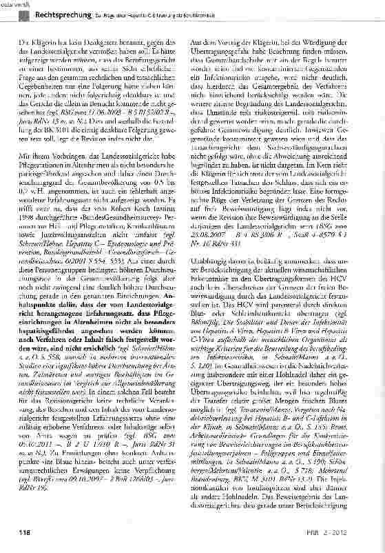 Vorschauseite 6: Zur Frage einer Hepatitis-C-Erkrankung als Berufskrankheit BKV, Anl. 1 Nr. 3101; SGB VII § 2, § 3, § 6, § 9 Abs. 1 Satz 2