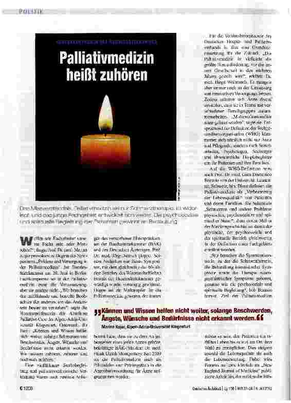 Vorschauseite 1: Palliativmedizin heißt zuhören
