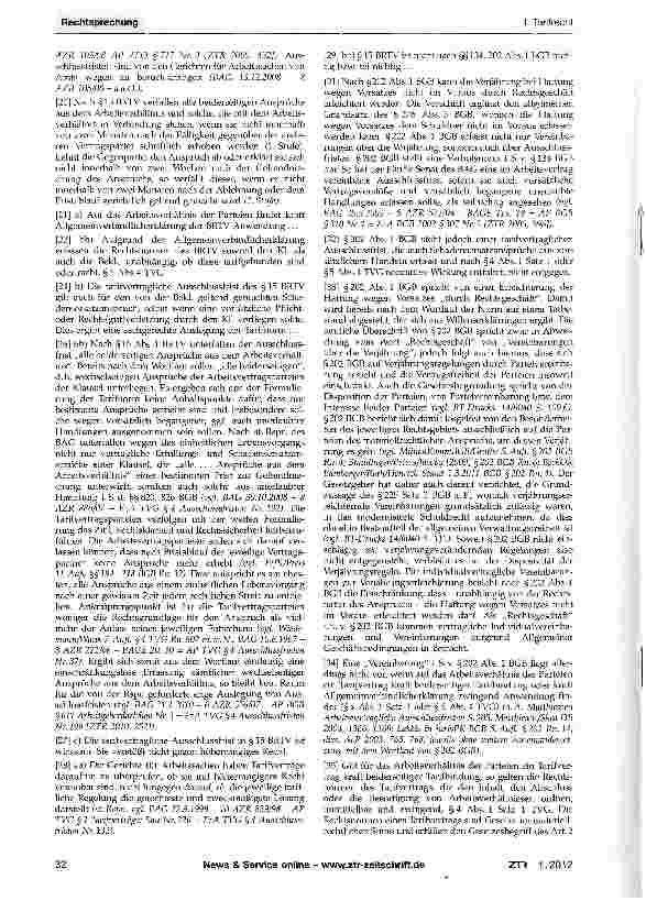 Vorschauseite 2: Tarifliche Ausschlussfrist - Ansprüche aus vorsätzlicher Schädigung BRTV§15 Abs. 1; TVG §4Abs. 1, §5 Abs. 4; BGB §202 Abs. 1