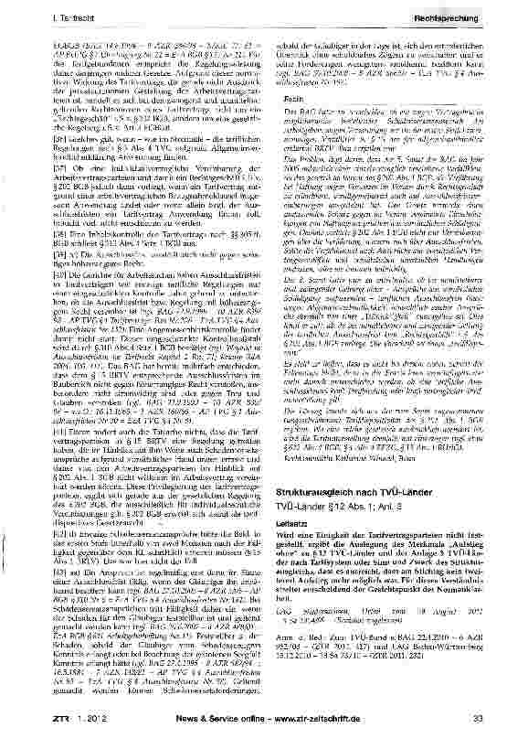 Vorschauseite 3: Tarifliche Ausschlussfrist - Ansprüche aus vorsätzlicher Schädigung BRTV§15 Abs. 1; TVG §4Abs. 1, §5 Abs. 4; BGB §202 Abs. 1